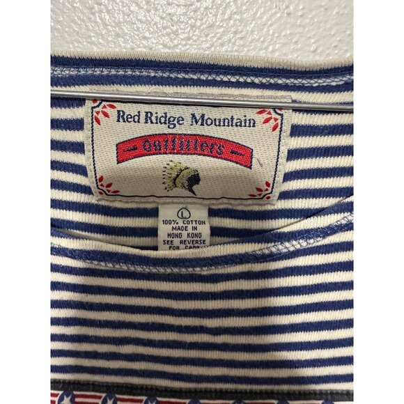 Red Ridge Mountain Outfitters Top Blue White Stripe with American Flag L - Picture 4 of 4